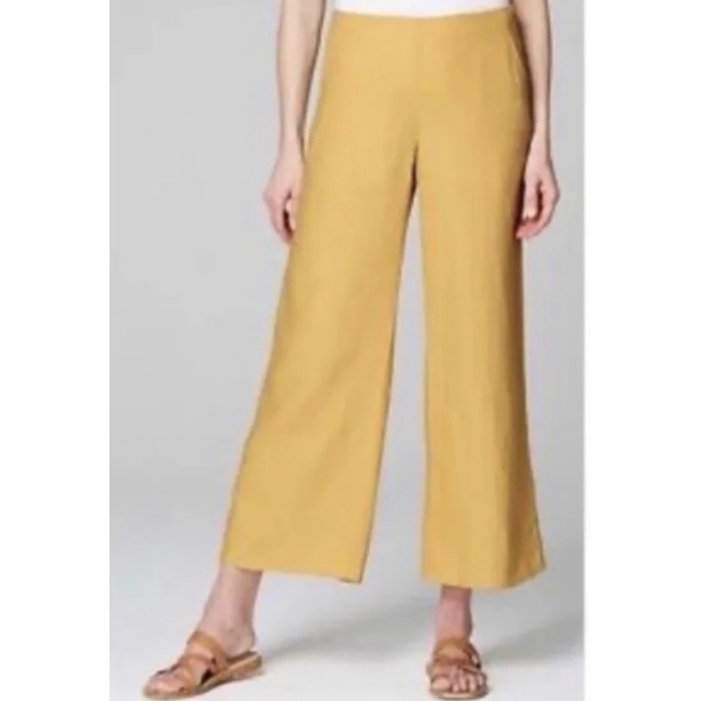 J. Jill Love Linen Mustard Wide Leg Cropped ankle Pants XS Lagenlook euro summer